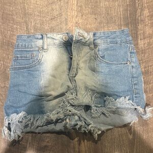 Altar'd State Kids Blue Frayed Hem Shorts